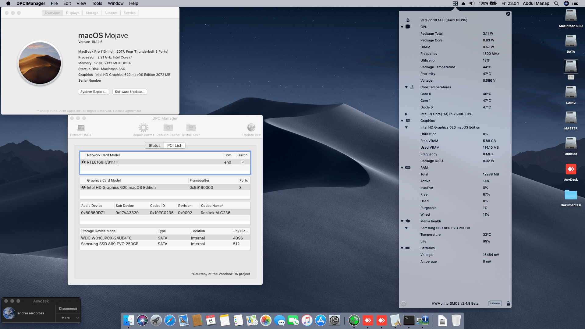 Success Hackintosh macOS Mojave 10.14.6 Build 18G95 at Lenovo Ideapad V310-14IKB (with eGPU R5 M430 )